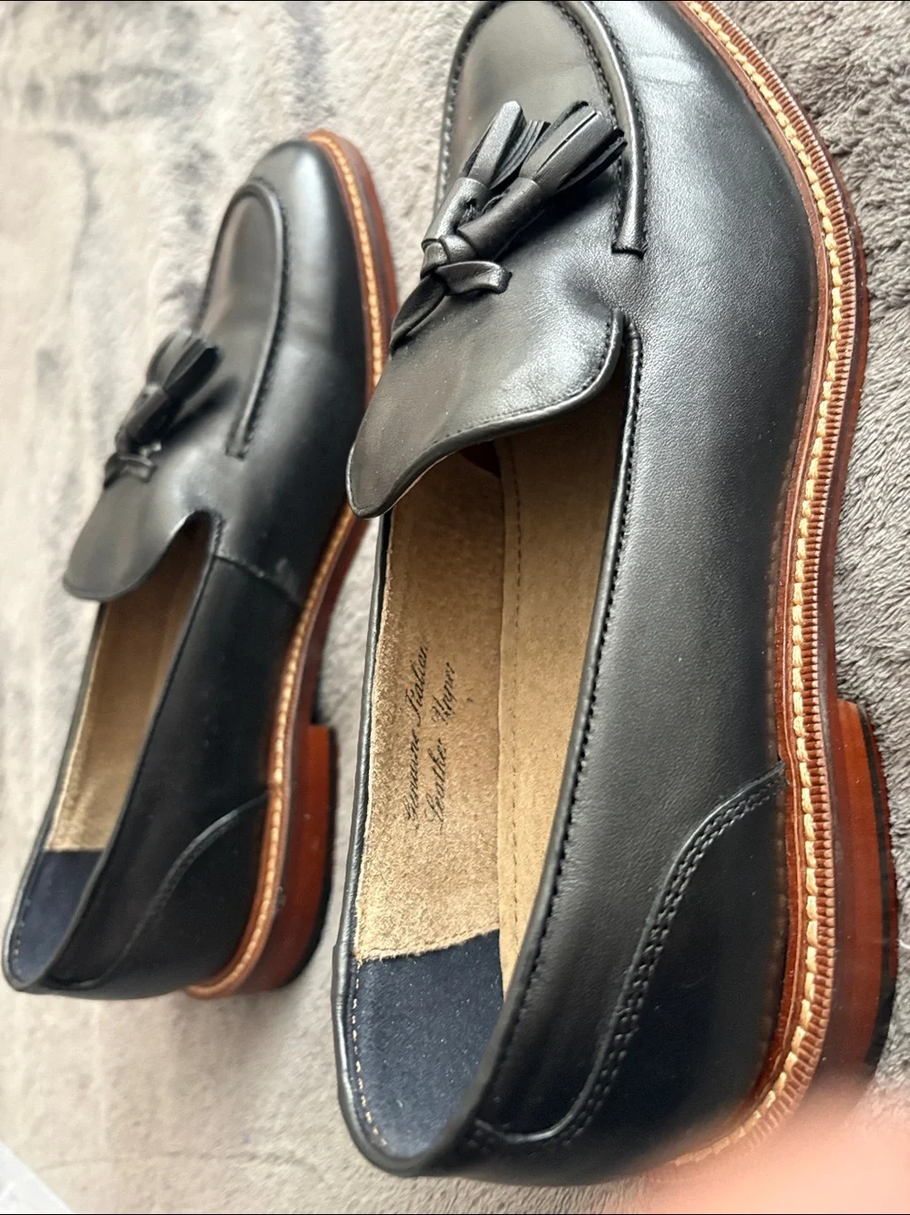 Banana Republic Black Leather Tassel Loafers with Tan Trim